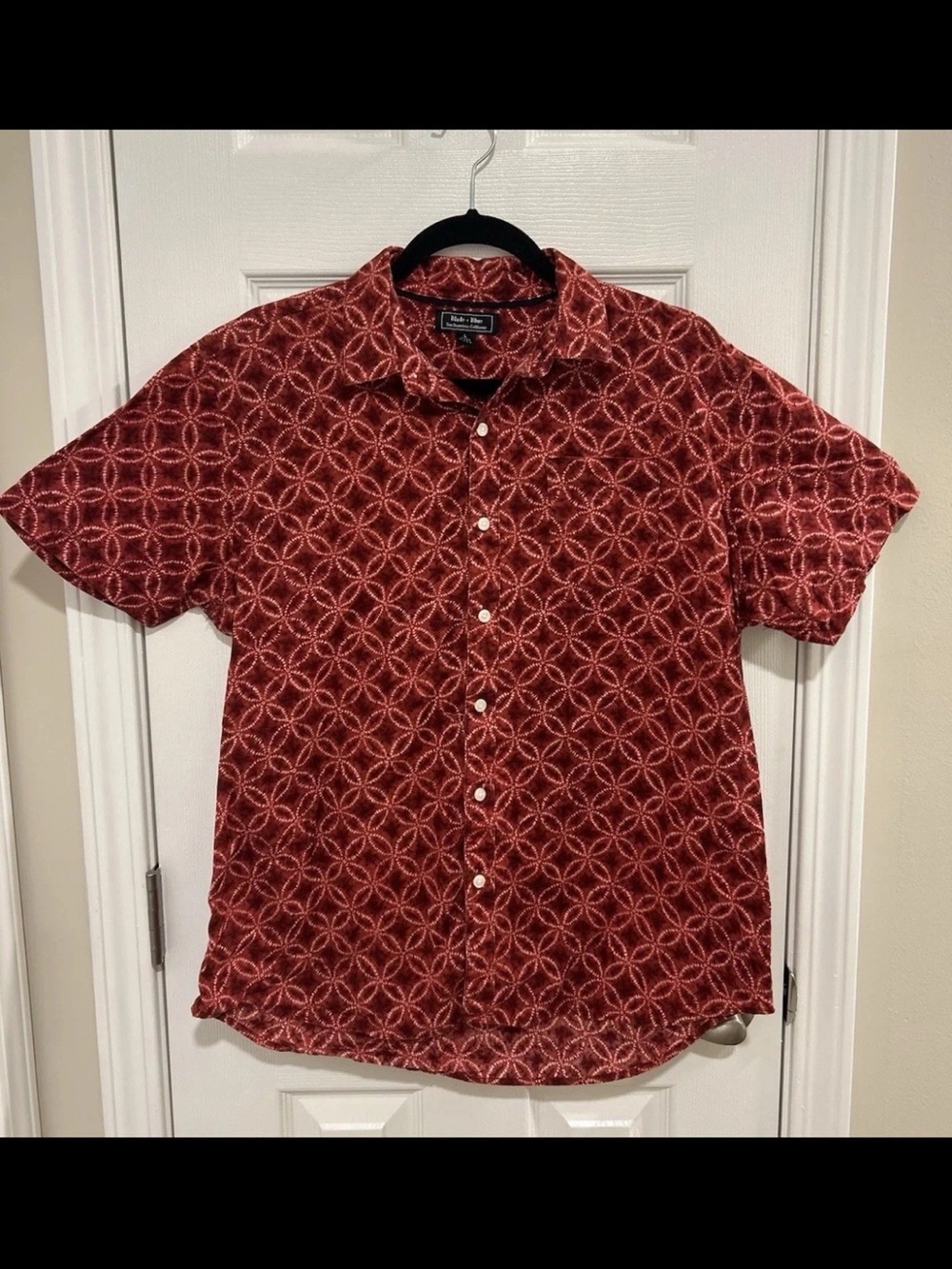 Blade + Blue San Francisco Red Button Down Shirt Men’s Geometric Tie-dye Print L
